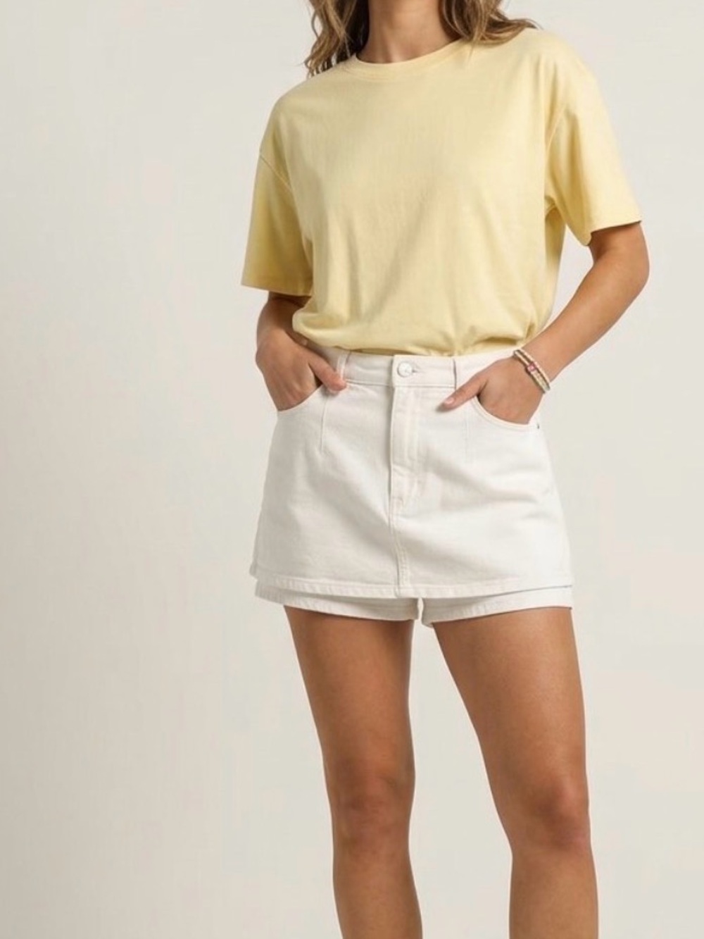 We The Free White Denim mid rise Galivanting peekaboo Skort S29 NWOT